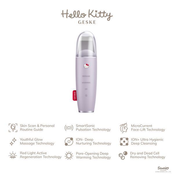 Мікрострумовий скрабер для шкіри і усунення чорних точок GESKE MicroCurrent Skin Scrubber&Blackhead Remover 9в1 Hello Kitty purple HB0252 фото