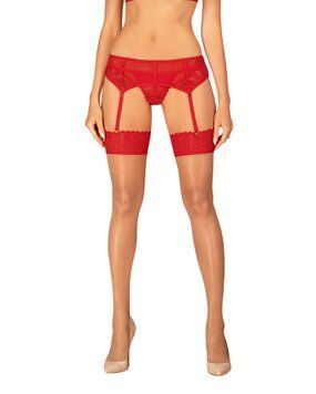 Панчохи Obsessive Ingridia stockings M/L, бежеві з червоною резинкою SO9041 фото