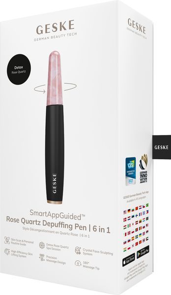 Ручка-масажер для обличчя з рожевим кварцом GESKE SmartAppGuided Rose Quartz & Depuffing Pen 6in1 gray HB0659 фото