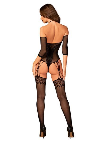 Нейлоновий бодістокінг з імітацією панчіх Obsessive Bodystocking G333 S/M/L, black, з доступом SO7699 фото