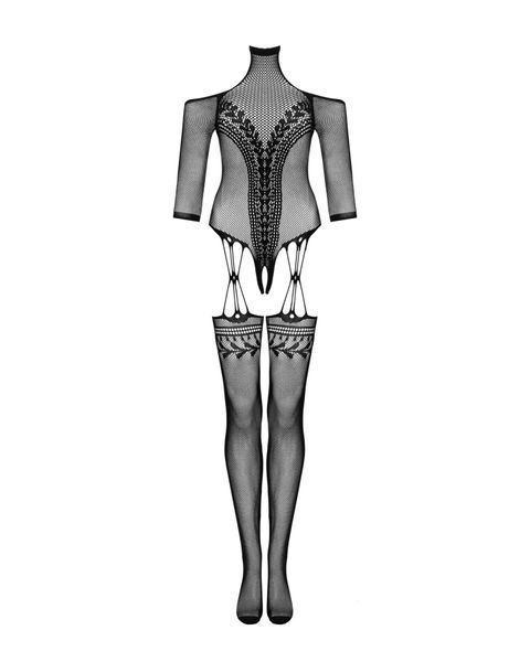 Нейлоновий бодістокінг з імітацією панчіх Obsessive Bodystocking G333 S/M/L, black, з доступом SO7699 фото