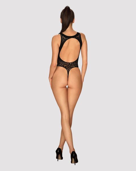 Ажурний бодістокінг із ефектом шнурівки Obsessive B129 teddy black XL/XXL, чорний, з доступом SO7214 фото