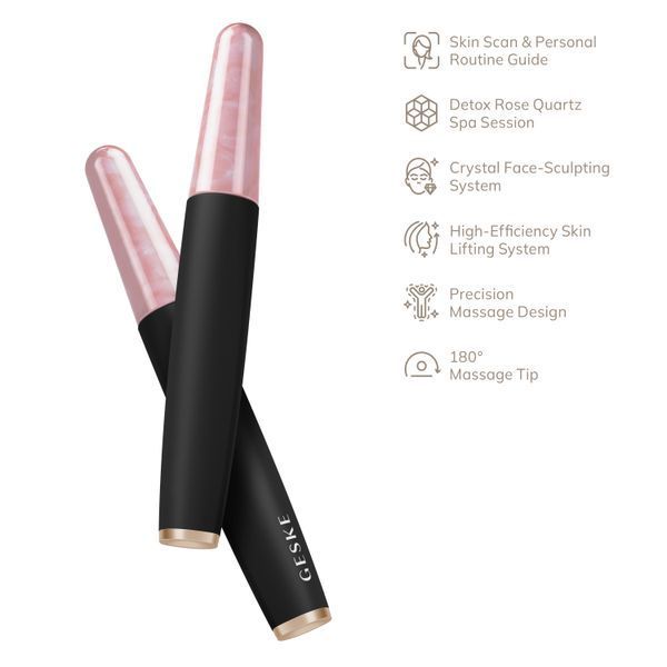 Ручка-масажер для обличчя з рожевим кварцом GESKE SmartAppGuided Rose Quartz & Depuffing Pen 6in1 gray HB0659 фото