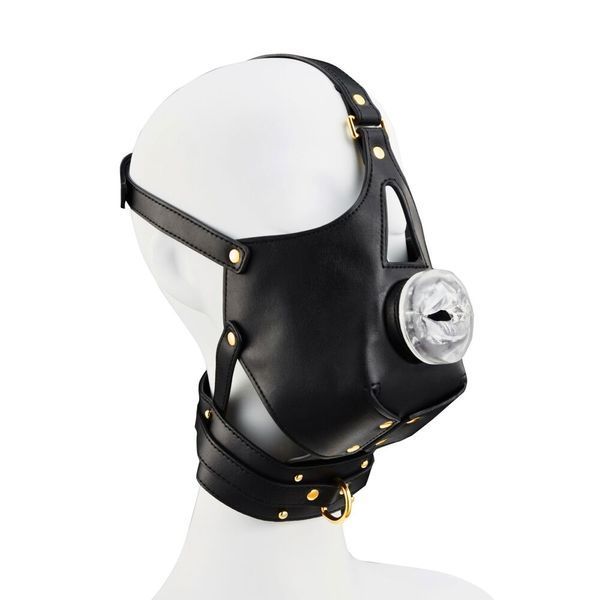 Маска-збруя для мінету з повідцем LOCKINK SEVANDA Blowjob Head Muzzle with Leash, чорна SX0912 фото
