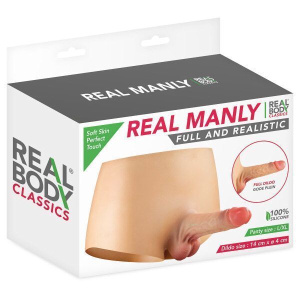 Силіконові трусики з фалоімітатором Real Body Real Manly, L/XL, суцільна конструкція, для неї SO9955 фото