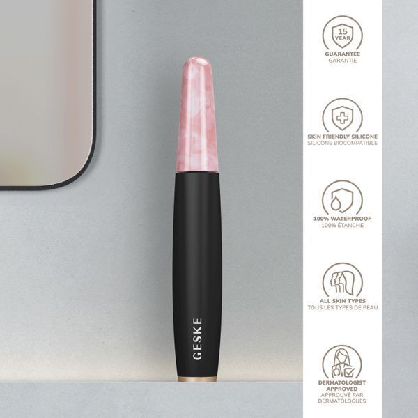Ручка-масажер для обличчя з рожевим кварцом GESKE SmartAppGuided Rose Quartz & Depuffing Pen 6in1 gray HB0659 фото