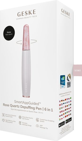 Ручка-масажер для обличчя з рожевим кварцом GESKE SmartAppGuided Rose Quartz & Depuffing Pen 6in1 starlight HB0660 фото