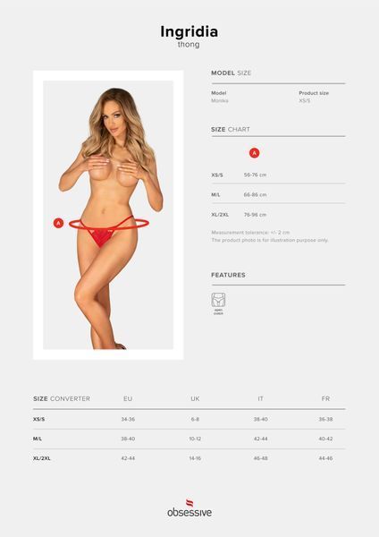 Трусики з доступом Obsessive Ingridia crotchless thong XL/2XL, червоні SO9045 фото
