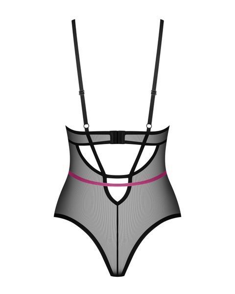 Боді Obsessive Novenes teddy, XS/S, прозоре, чашки на кісточках, декор у вигляді стрічок SX0610 фото
