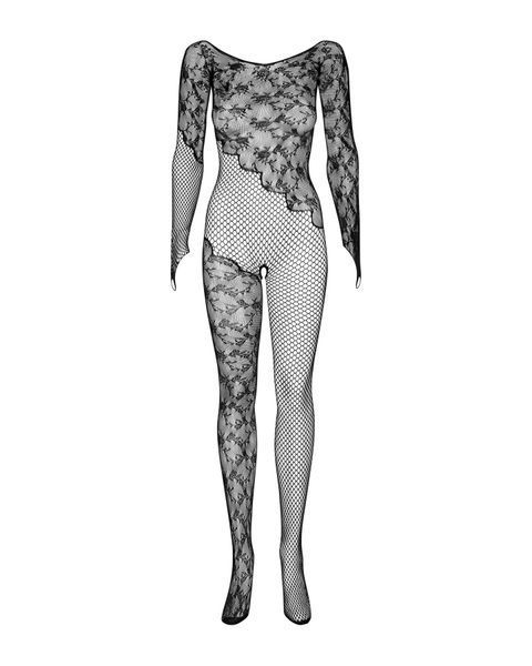 Бодістокінг Obsessive Bodystocking F210 S/M/L black, рукава-мітенки, сітка, кольорове мереживо SO7221 фото