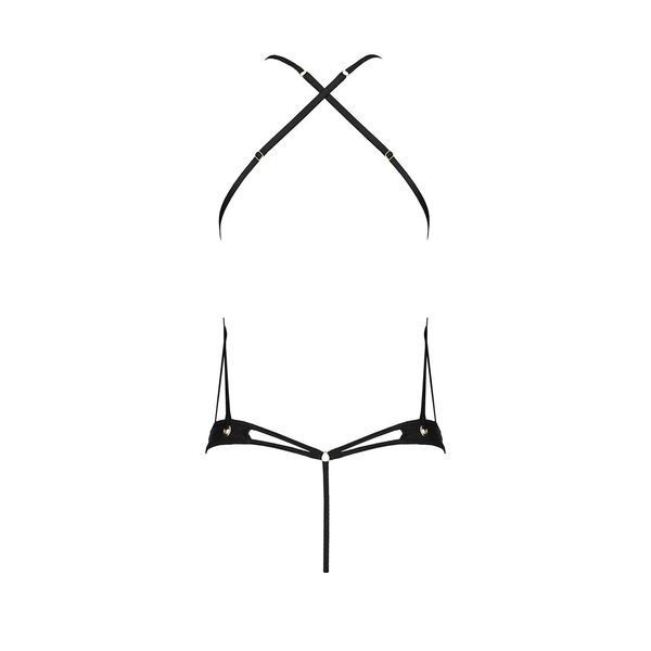 Боді з відкритим доступом Passion TASMINA BODY L/XL black, екошкіра, шнурівки, ажурні мережива SO8488 фото