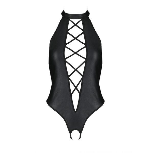 Боді з екошкіри Passion NANCY BODY 6XL/7XL black, з імітацією шнурівки та відкритим доступом SO7105 фото