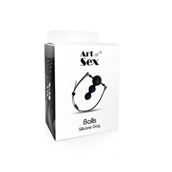 Кляп силіконовий Art of Sex - Balls, екошкіра, чорний SX3361 фото