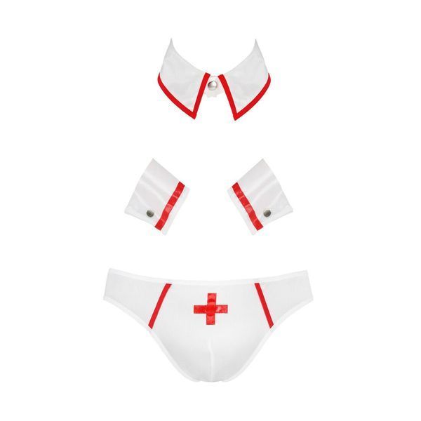 Комплект еротичної чоловічої білизни Passion 037 GREGORY XXL/XXXL White, труси, комірець, манжети SO7584 фото