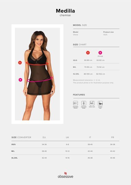 Пеньюар Obsessive Medilla chemise & thong XS/S SO9052 фото