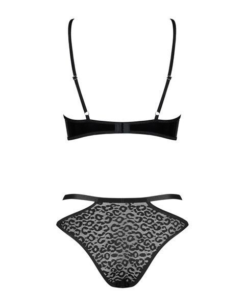 Еротичний комплект під латекс зі стрепами Obsessive Bagirela 2-pcs set L/XL, чорний, під леопард, бю SO7220 фото