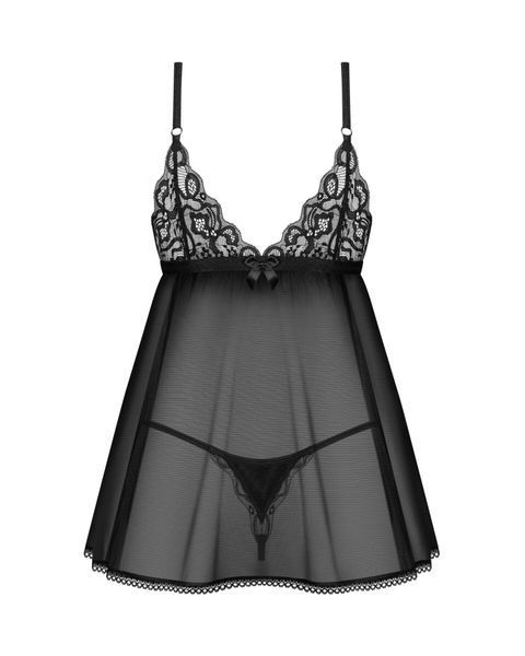 Сорочка бебі-дол Obsessive Blomentis babydoll & thong, XS/S, мереживний ліф, стрінги в комплекті SX1023 фото