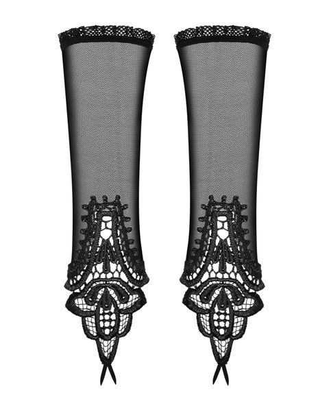 Сітчасті мітенки з мереживом Obsessive Luiza mittens One size, чорні SO7289 фото