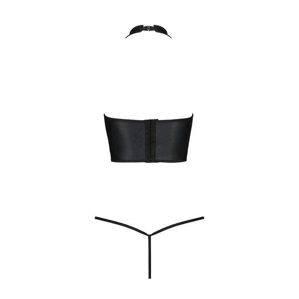 Комплект білизни з відкритими грудьми Passion GENEVIA SET WITH OPEN BRA L/XL black, корсет, стрінги SO8439 фото