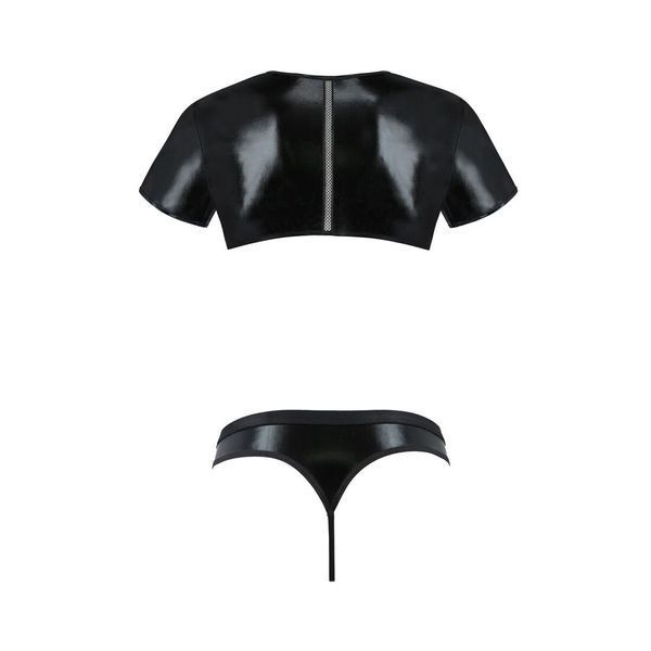 Комплект чоловічої білизни під латекс Passion 057 SET PETER XXL/XXXL Black, кроп-топ, стринги SO7635 фото