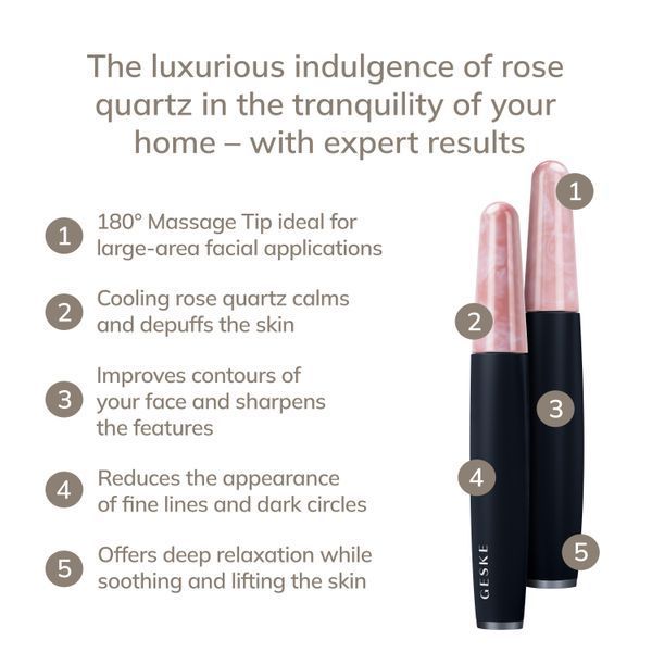 Ручка-масажер для обличчя з рожевим кварцом GESKE SmartAppGuided Rose Quartz & Depuffing Pen 6in1 black HB0661 фото