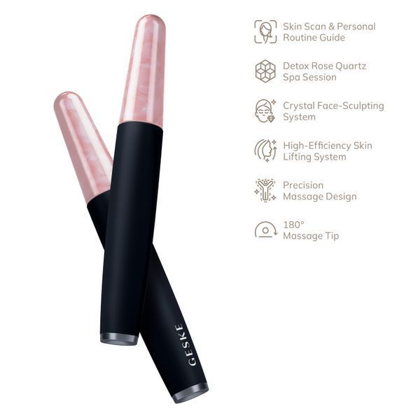 Ручка-масажер для обличчя з рожевим кварцом GESKE SmartAppGuided Rose Quartz & Depuffing Pen 6in1 black HB0661 фото