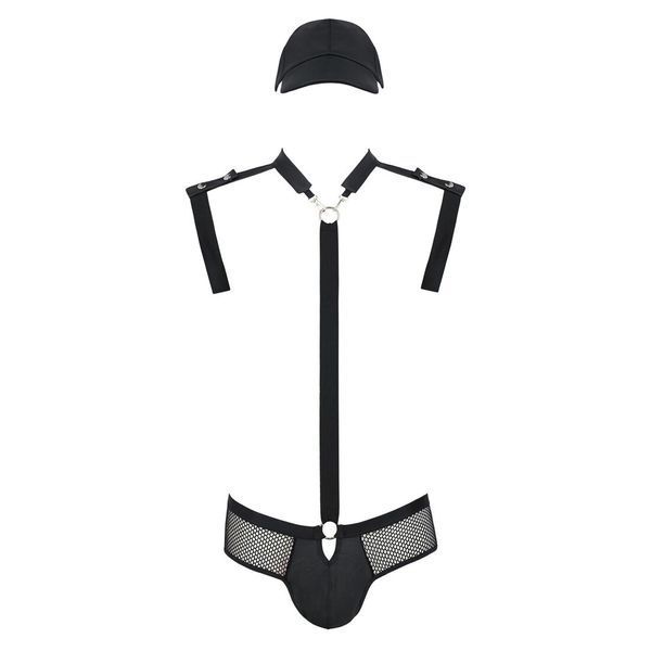 Комплект еротичної чоловічої білизни Passion 038 JOHN SET L/XL Black, боді, кепка SO7585 фото
