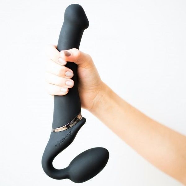 Безремінний страпон з вібрацією Strap-On-Me Vibrating Black M, діаметр 3,8см, пульт ДК, регульований SO3354 фото