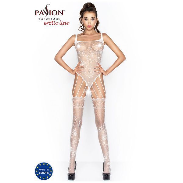 Бодістокінг Passion BS034 white, комбінезон, імітація боді і панчіх PBS034W фото