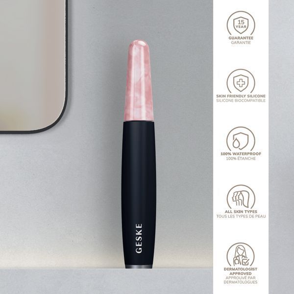 Ручка-масажер для обличчя з рожевим кварцом GESKE SmartAppGuided Rose Quartz & Depuffing Pen 6in1 black HB0661 фото