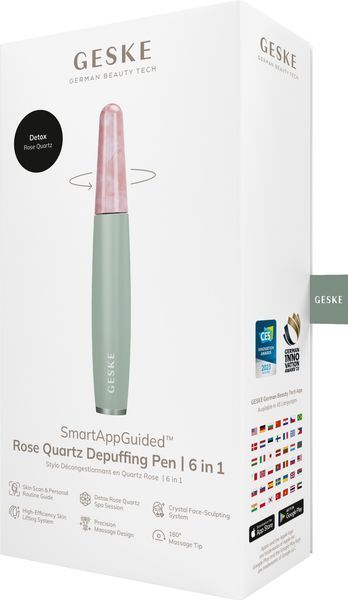 Ручка-масажер для обличчя з рожевим кварцом GESKE SmartAppGuided Rose Quartz & Depuffing Pen 6in1 green HB0662 фото