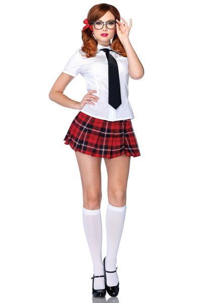 Еротичний костюм школярки Leg Avenue Private School Sweetie M, сорочка, спідниця, краватка, оправа SO9120 фото