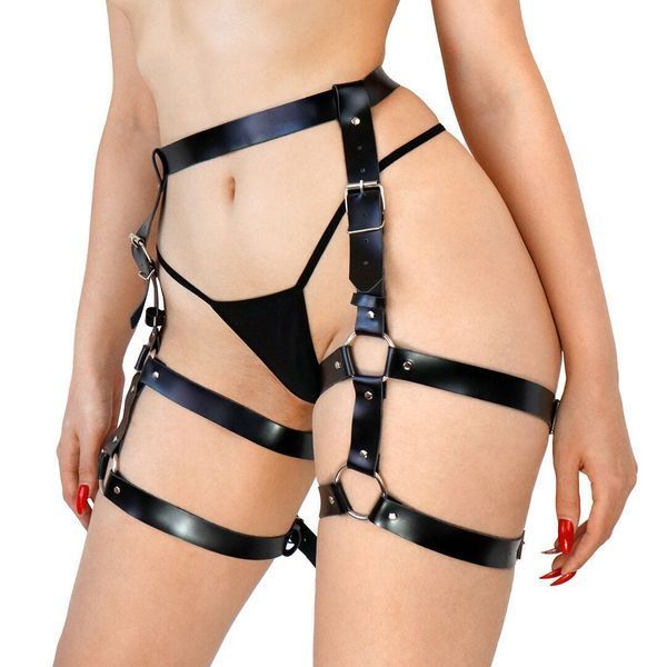 Шкіряні гартери Art of Sex - Melani Leather garters, Чорні L-2XL SO8301 фото