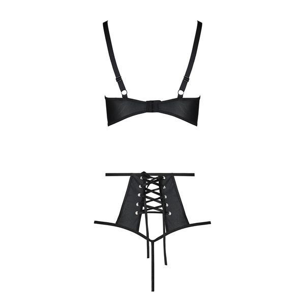 Комплект білизни Passion TASMINA SET L/XL black, ліф, високі трусики з корсетом ззаду SO8490 фото
