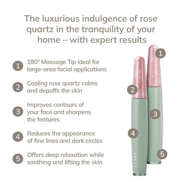 Ручка-масажер для обличчя з рожевим кварцом GESKE SmartAppGuided Rose Quartz & Depuffing Pen 6in1 green HB0662 фото