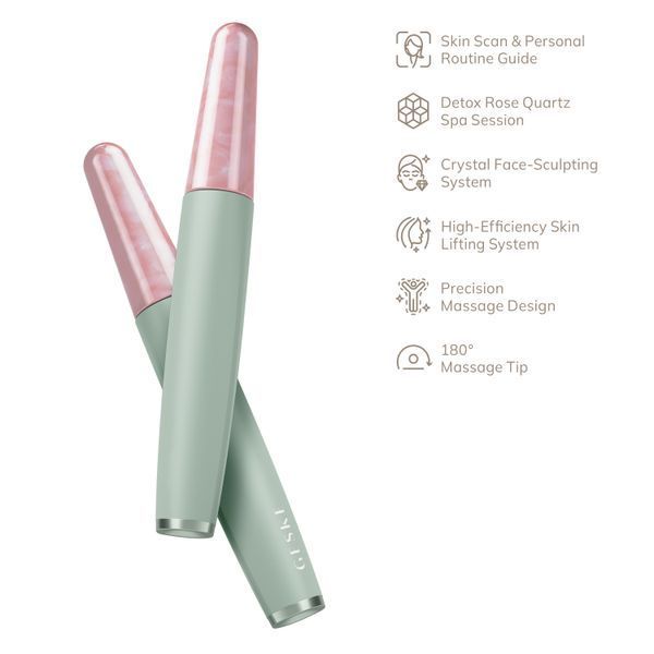 Ручка-масажер для обличчя з рожевим кварцом GESKE SmartAppGuided Rose Quartz & Depuffing Pen 6in1 green HB0662 фото
