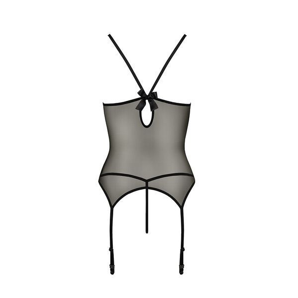 Корсет з пажами Passion MELANIA CORSET S/M, black, трусики, напівпрозорий EL16308 фото