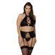 Комплект із екошкіри Passion NANCY SET 6XL/7XL black, імітація шнурівки, топ, пояс для панчіх SO7107 фото 1