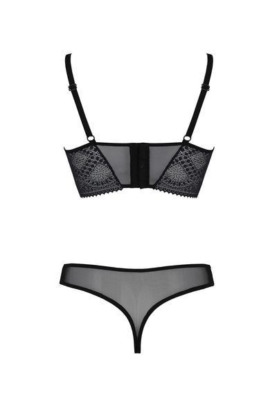Комплект Passion DROSERA SET black, XXL/XXXL, сітка+мереживо, бюстьє та трусики танга SX0481 фото