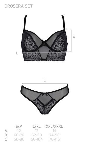 Комплект Passion DROSERA SET black, XXL/XXXL, сітка+мереживо, бюстьє та трусики танга SX0481 фото