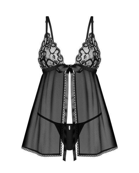 Сорочка бебі-дол Obsessive Blomentis babydoll & thong, XL/2XL, мереживний ліф, стрінги в комплекті SX1025 фото