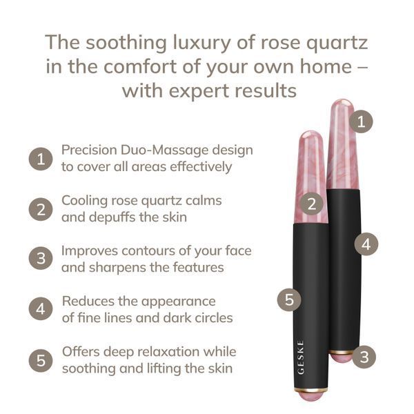 Ручка-масажер для обличчя з рожевим кварцом GESKE SmartAppGuided Double-Sided Rose Quartz Depuffing Pen 7в1 gray HB0663 фото
