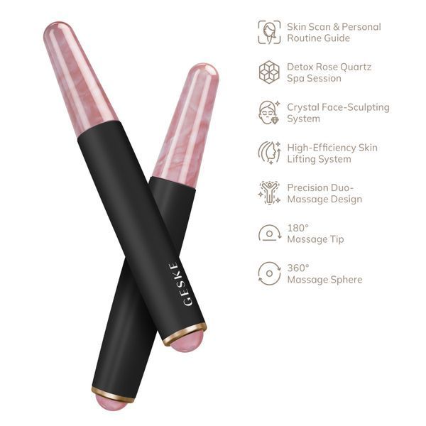Ручка-масажер для обличчя з рожевим кварцом GESKE SmartAppGuided Double-Sided Rose Quartz Depuffing Pen 7в1 gray HB0663 фото