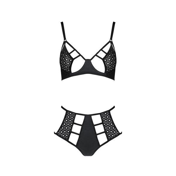 Комплект білизни Passion TASMINA SET S/M black, ліф, високі трусики з корсетом ззаду SO8491 фото