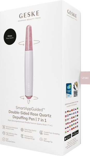 Ручка-масажер для обличчя з рожевим кварцом GESKE SmartAppGuided Double-Sided Rose Quartz Depuffing Pen 7в1 starlight HB0664 фото