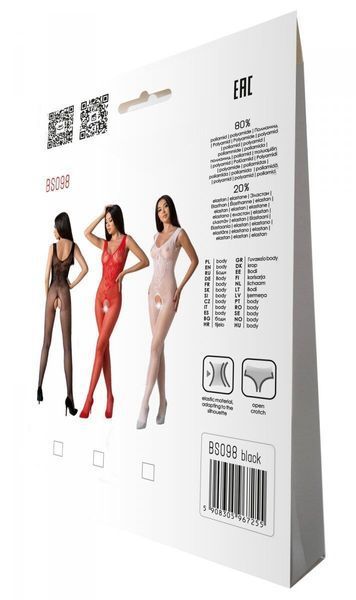 Бодістокінг з крилами Passion BS098 One Size, black, середня сітка, відкритий доступ SO8935 фото
