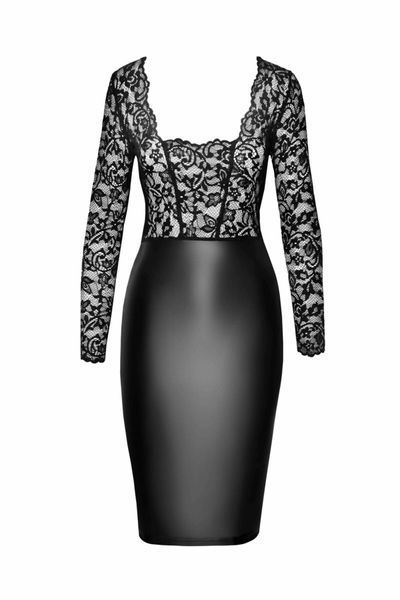 Сукня Noir Handmade F295 Euphoria, S, black, мереживо, глибоке декольте, спідниця міді під латекс SX0207 фото
