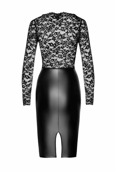 Сукня Noir Handmade F295 Euphoria, S, black, мереживо, глибоке декольте, спідниця міді під латекс SX0207 фото