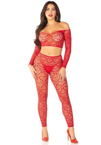 Комплект Leg Avenue Off The Shoulder Top and Footless Tights One Size, Red SX1749 фото