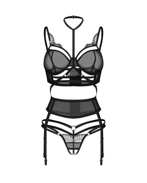 Комплект Obsessive Premisis Black 3-pcs crotchless set L/XL SX3115 фото